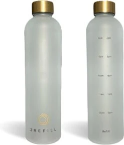 Merkloos 2Refill Luxe Drinkfles Met Tijdmarkeringen - Motiverende Waterfles - Volwassenen - Wit/Goud - 1 Liter/1000 ML - BPA Vrij - Motivatiefles - Motivatie - Sportfles - Fitness - Cadeau