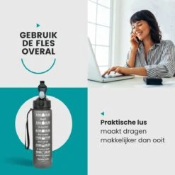 Lacardia Nederlandse Motivatie Waterfles Grijs 'Nederlandse Tekst' - Drinkfles Met Rietje - Waterfles 1 Liter - Waterfles Met Tijdmarkering -Waterfilterkan Winkel 1200x1200 681