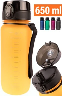 Drinkfles Volwassenen En Kinderen - 650ml Oranje - Sport Bidon Drinkbus - King Mungo KMDF047