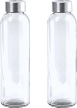 2x Stuks Glazen Waterfles/drinkfles Transparant Met Rvs Dop 550 Ml - Sportfles - Bidon