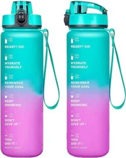 Splash® - Luxe Drinkfles - Motivatie Waterfles - Water Bottle - Waterfles 1 Liter - Bidon- Motivatie Drinkfles - Tijdmarkering - Fruitfilter- Paars/Blauw - Inc. KOOK E-BOOK! -Waterfilterkan Winkel 955x1200