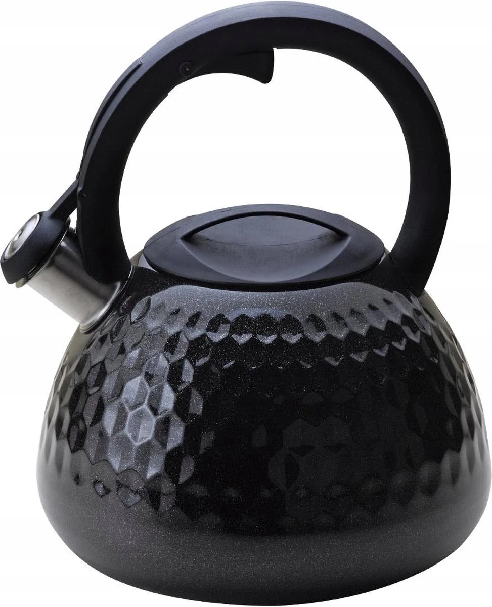 Meyerhoff Fluitketel RVS Metallic Zwart 2.7 Liter - Geschikt Voor Alle Warmtebronnen Ook Inductie - Ruitpatroon - Uniek Design - Koel Blijvend Handvat